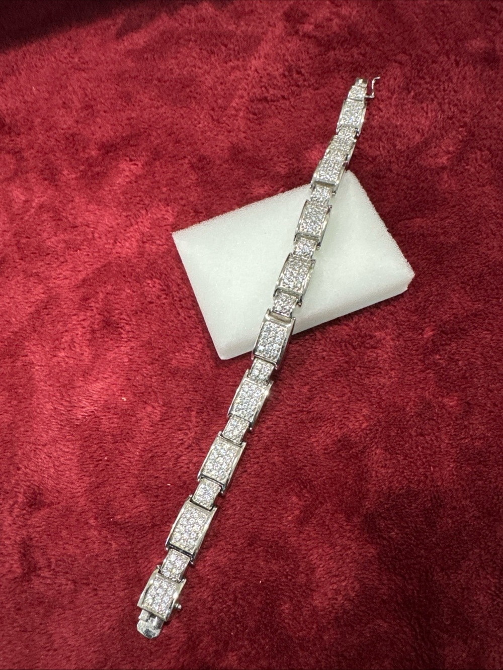 Heavy Silver Tone CZ Link Bracelet Box Clasp Safety Lock Preowned